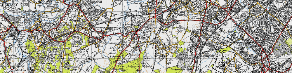 Old map of Esher in 1945