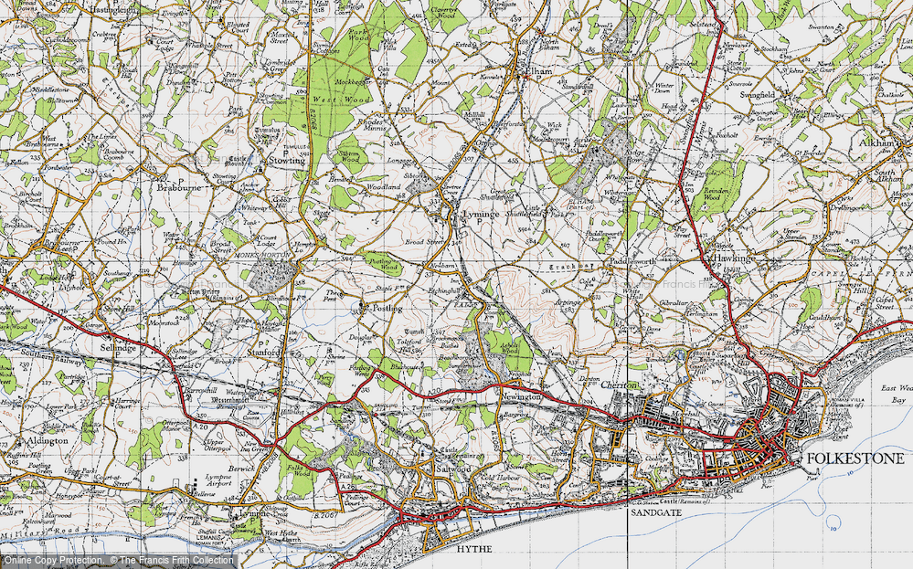 Old Map of Historic Map covering Beachborough in 1947