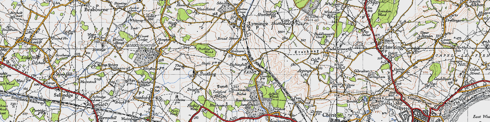 Old map of Etchinghill in 1947