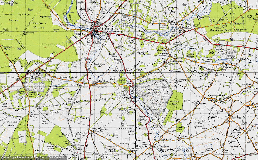 Old Map of Historic Map covering Barnham Carr in 1946
