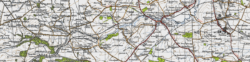 Old map of Evenwood in 1947