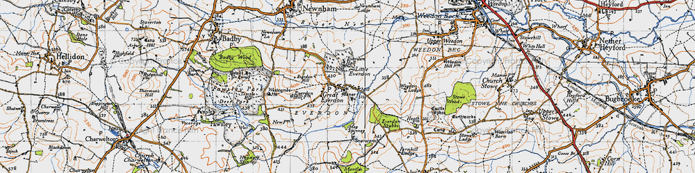 Old map of Everdon in 1946