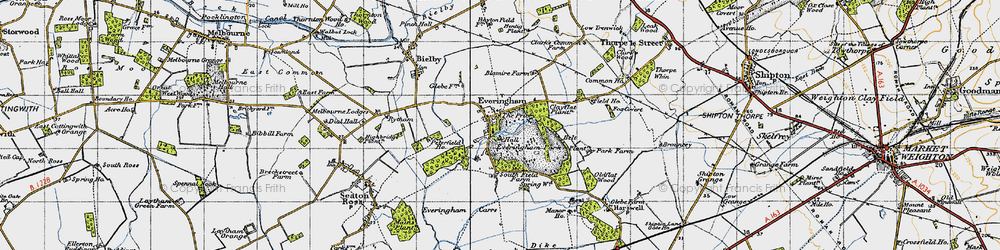 Old map of Everingham in 1947