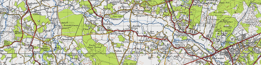 Old map of Eversley Cross in 1940