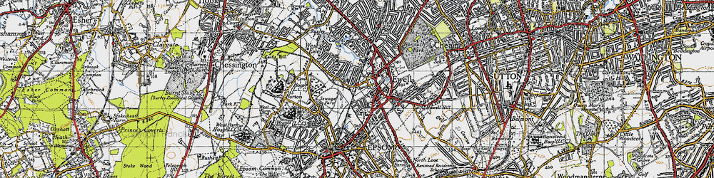 Old map of Ewell in 1945