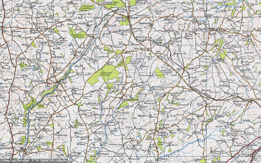 Old Map of Historic Map covering Broadmeads Plantn in 1946