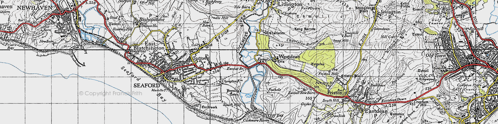 Old map of Exceat in 1940