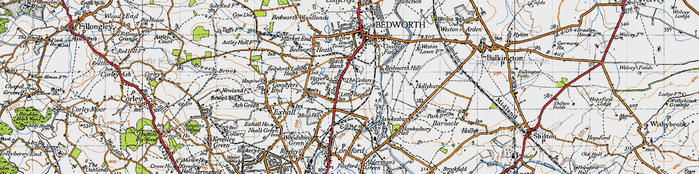 Old map of Exhall in 1946