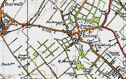 Old map of Exning in 1946