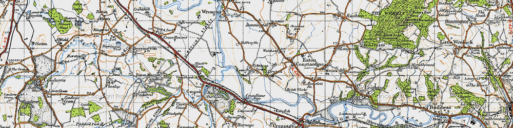Old map of Eyton on Severn in 1947