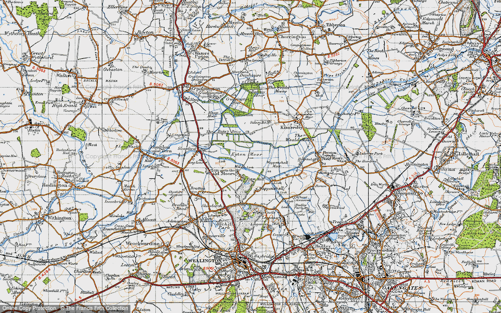 Old Map of Eyton upon the Weald Moors, 1947 in 1947
