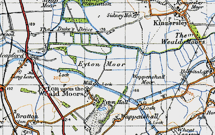 Old map of Eyton upon the Weald Moors in 1947
