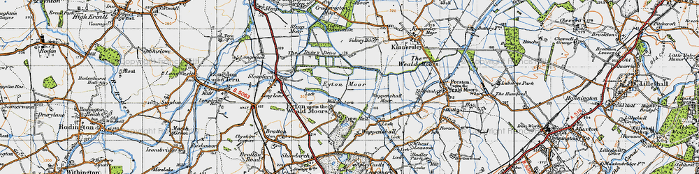 Old map of Eyton upon the Weald Moors in 1947