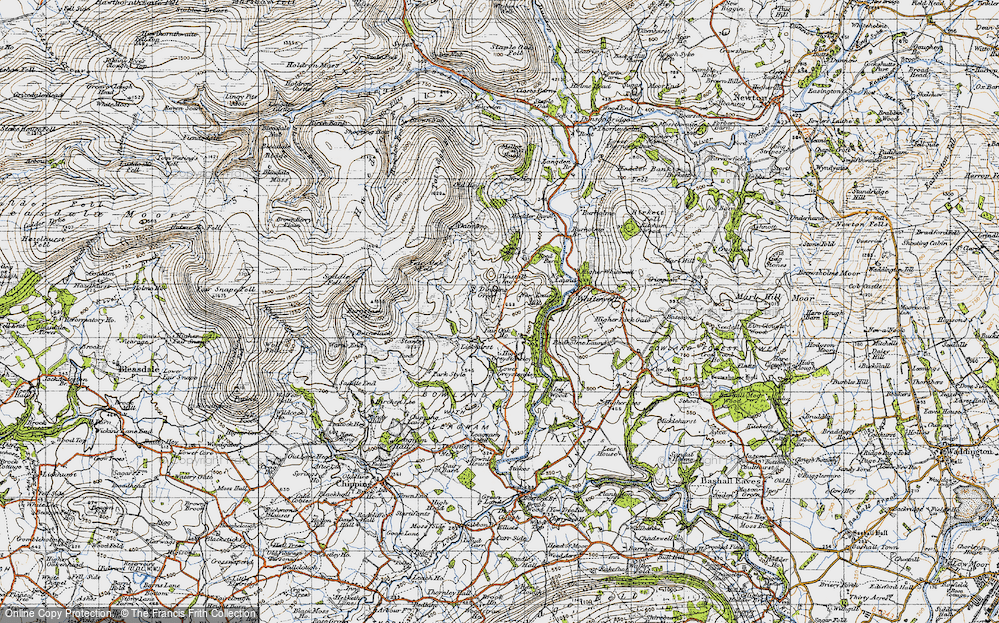 Old Map of Historic Map covering Burnslack Fell in 1947