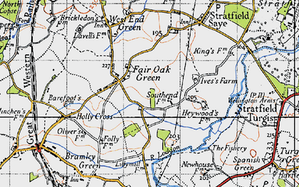 Old map of Fair Oak Green in 1945