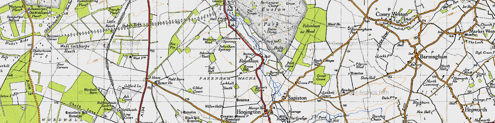 Old map of Euston Park in 1946