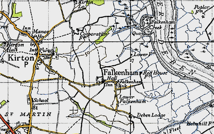 Old map of Falkenham Sink in 1946