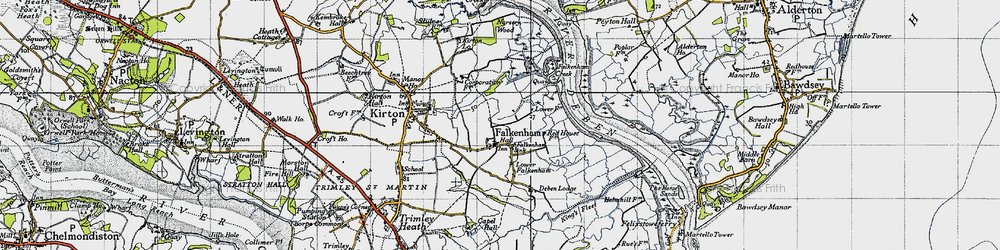 Old map of Falkenham Sink in 1946