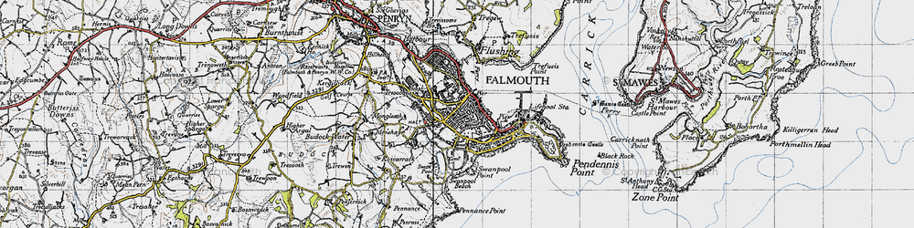 Old map of Falmouth in 1946