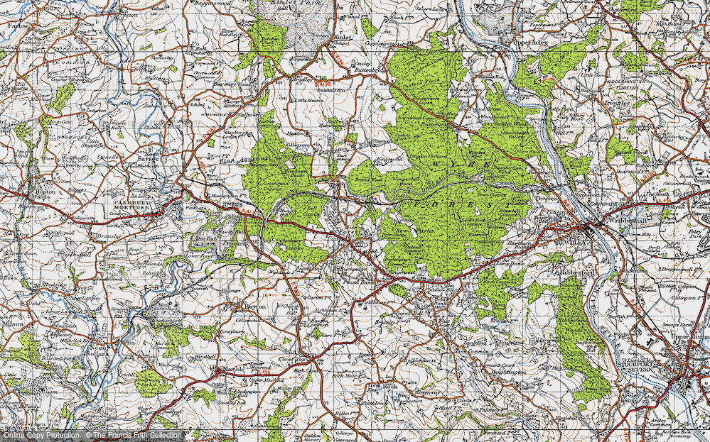 Old Map of Historic Map covering Brand Wood in 1947