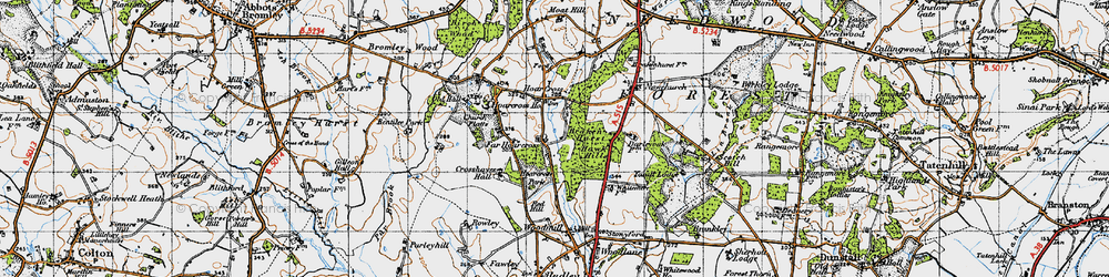 Old map of Far Hoarcross in 1946