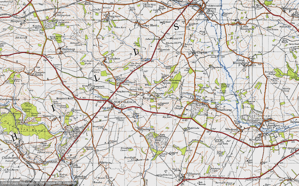 Old Map of Historic Map covering Broadwater Bottom in 1946
