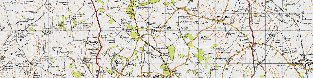 Old map of Farnborough in 1947