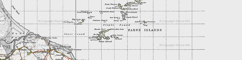 Old map of Farne Islands in 1947