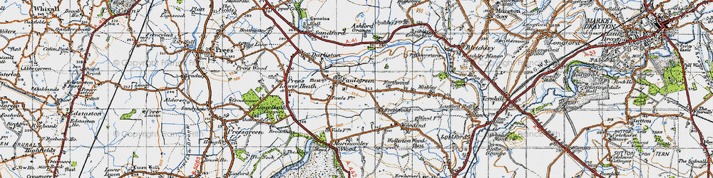 Old map of Fauls in 1947