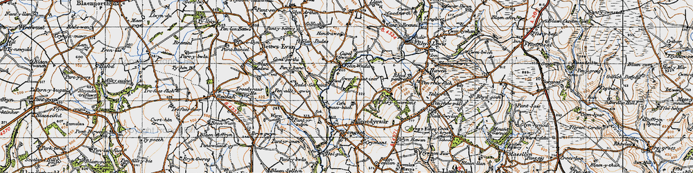 Old map of Afon Ceri in 1947
