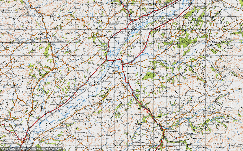 Old Map of Historic Map covering Carreg-Sawdde Common in 1947