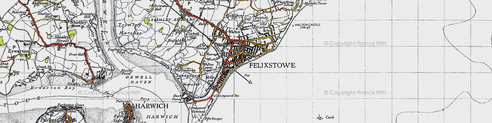 Old map of Felixstowe in 1946