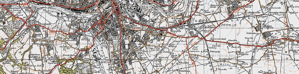 Old map of Felling in 1947