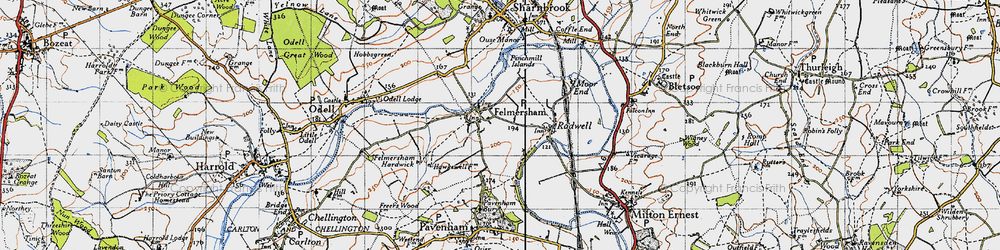 Old map of Felmersham in 1946