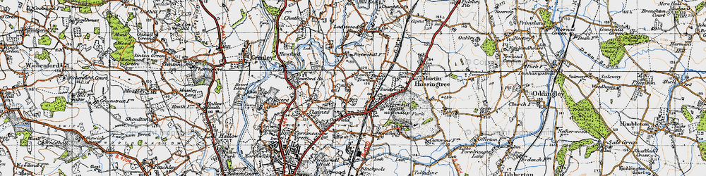 Old map of Fernhill Heath in 1947