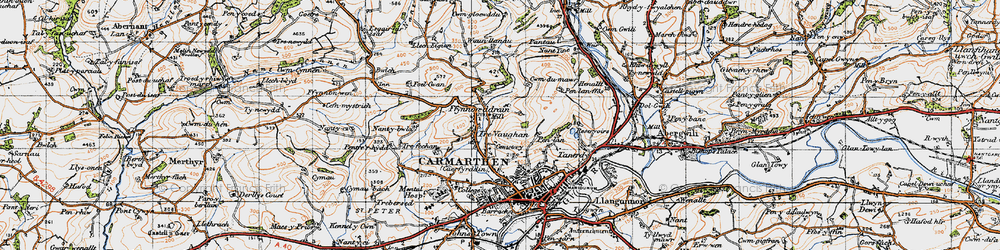 Old map of Ffynnon-ddrain in 1946