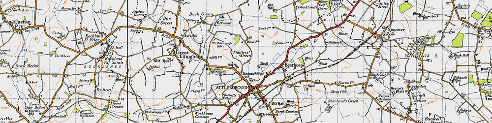 Old map of Attleborough Hills in 1946