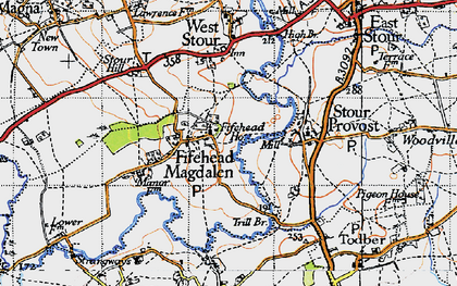 Old map of Fifehead Magdalen in 1945