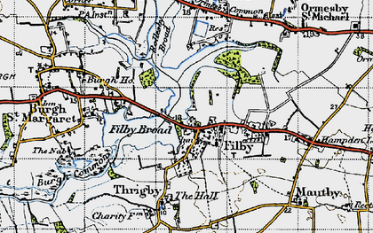 Old map of Filby in 1945