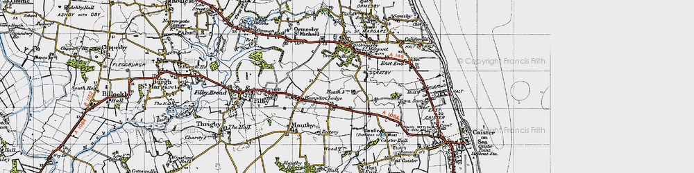 Old map of Filby Heath in 1945