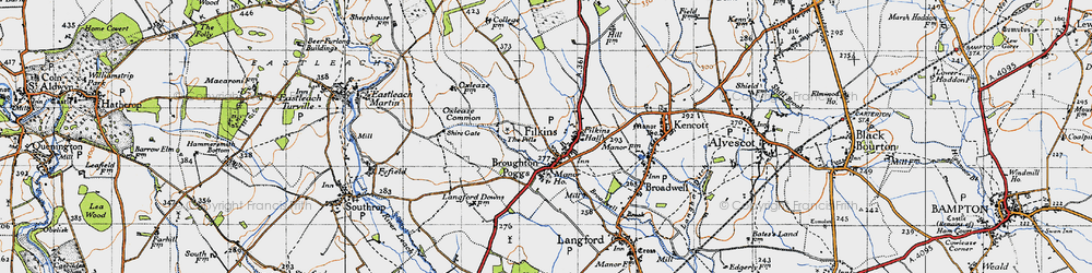 Old map of Filkins in 1947