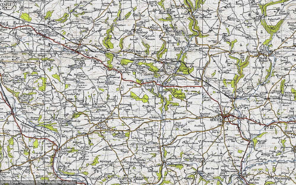 Old Map of Historic Map covering Bradbury Barton in 1946