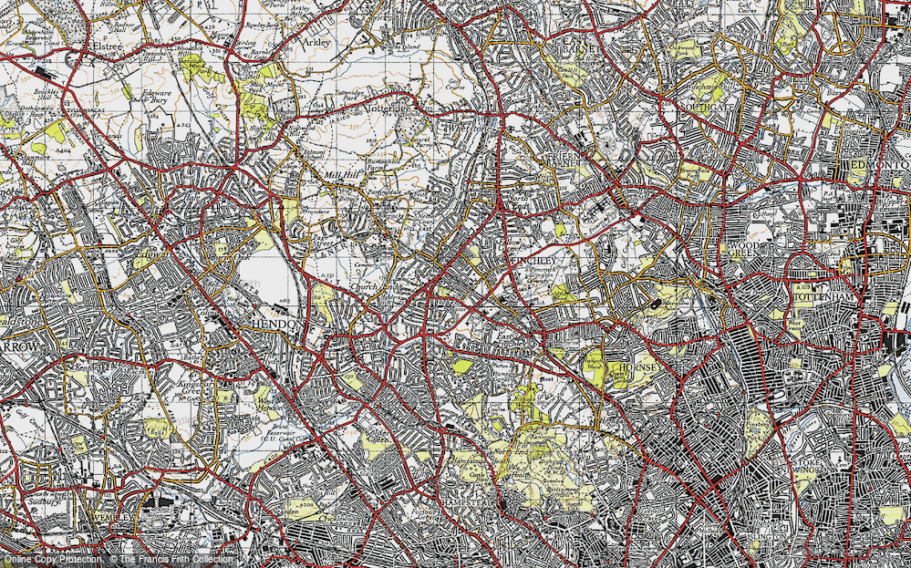 Old Map of Finchley, 1945 in 1945