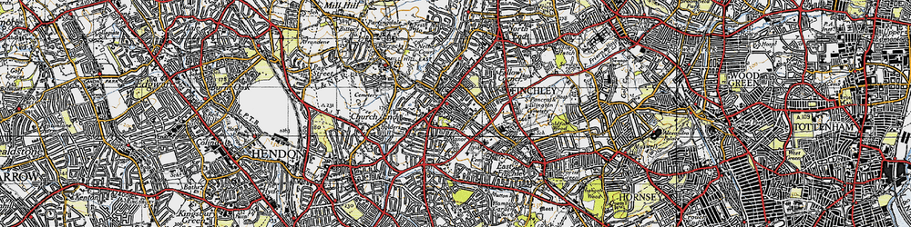Old map of Finchley in 1945