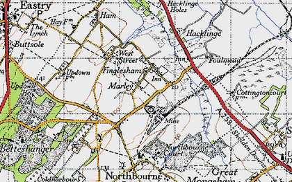 Old map of Finglesham in 1947