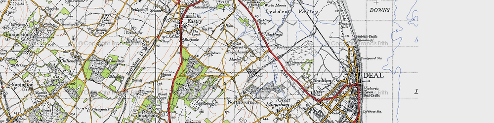 Old map of Finglesham in 1947