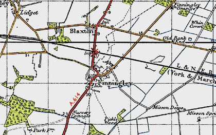 Old map of Finningley in 1947