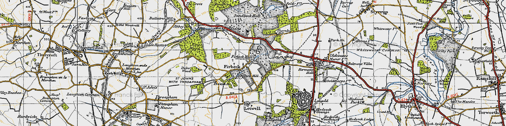 Old map of Firbeck in 1947