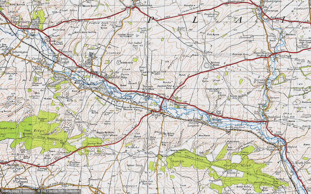 Old Map of Historic Map covering Wylye Valley in 1940
