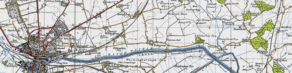 Old map of Fiskerton in 1947